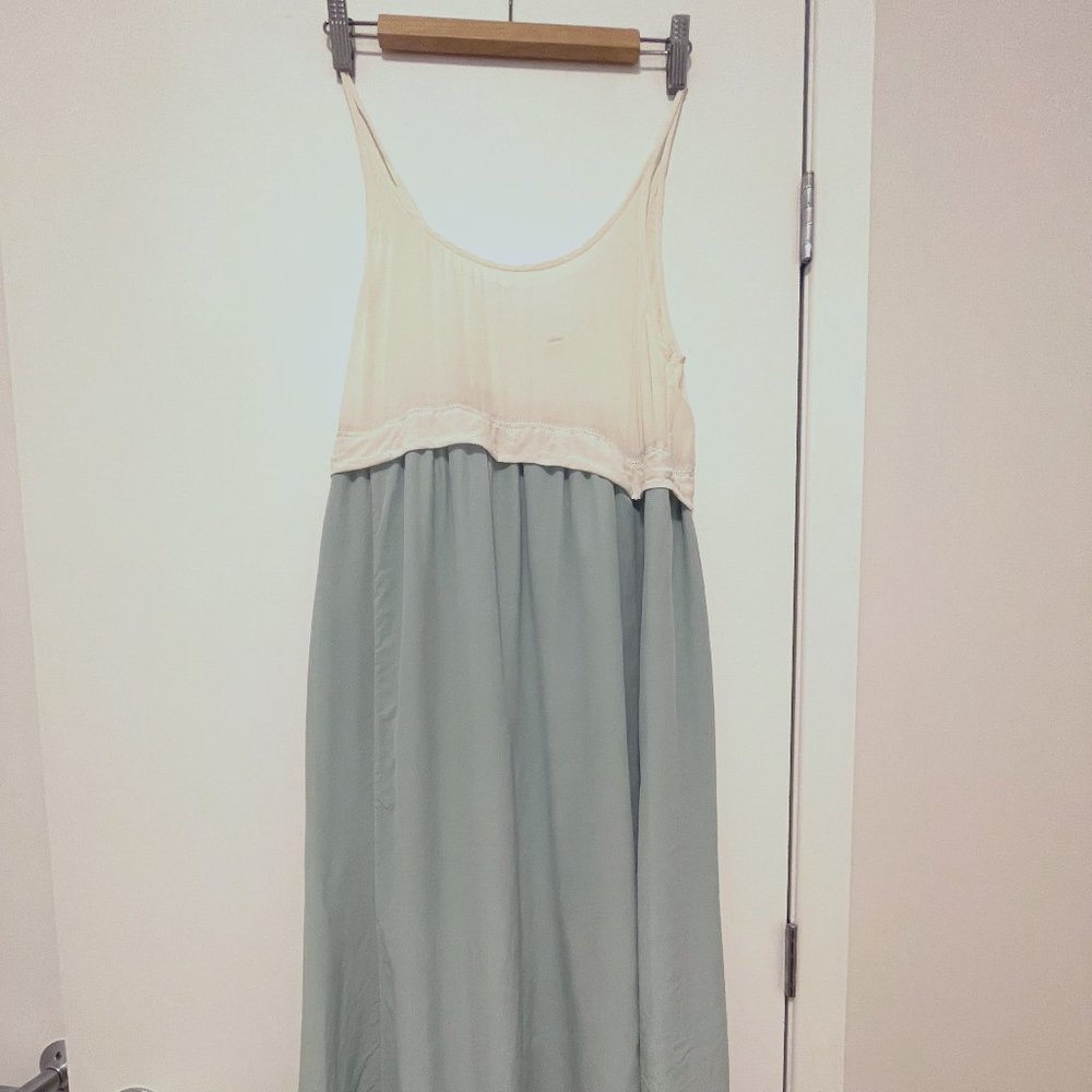 White and blue Aritzia Wilfred Satin dress